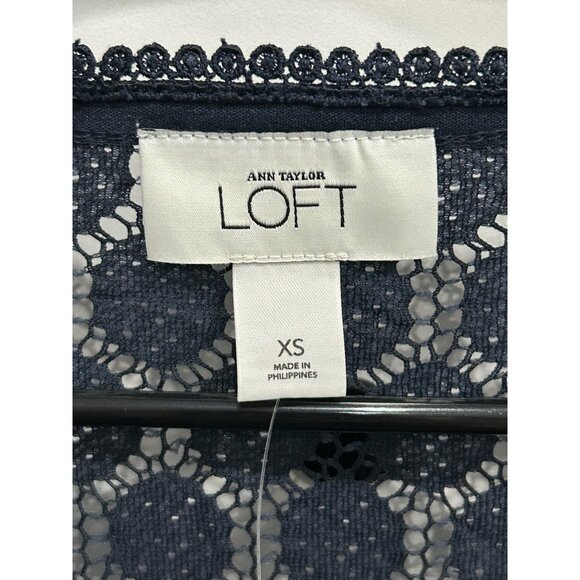 Ann Taylor Loft NWT Navy Crochet Lace Top Bell Sleeves Whimsygoth Witchy Sz XS - Picture 5 of 10